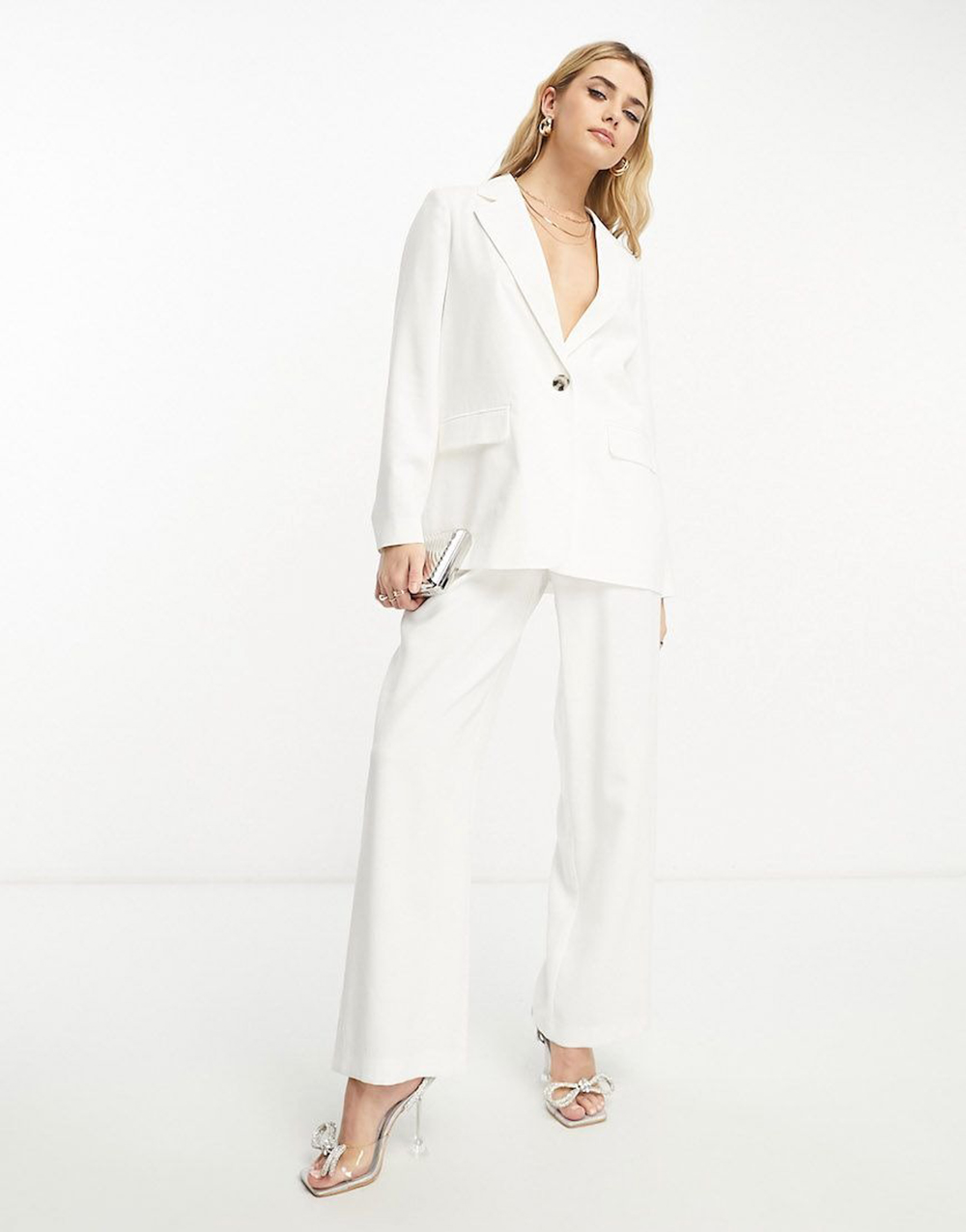 Blazer, Shorts, Pants Set In White